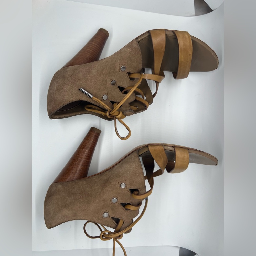 TOD’S‎ Strappy Brown Suede Leather Heels Sz 37.5 7.5 Designer Classy - Picture 5 of 8
